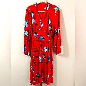 EUC tomato red floral jersey dress